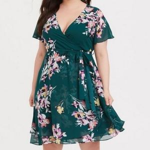 Torrid Midi Chiffon Faux Wrap Floral Dress